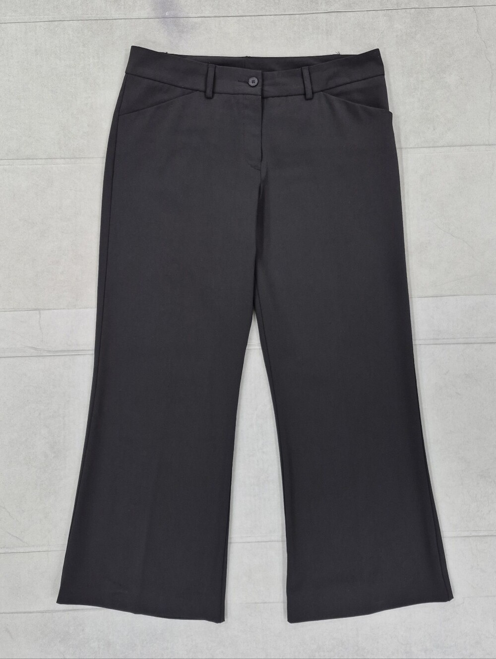 Norma Kamali pants women's 10 black wide leg mid rise cropped Hemmed to 26"L